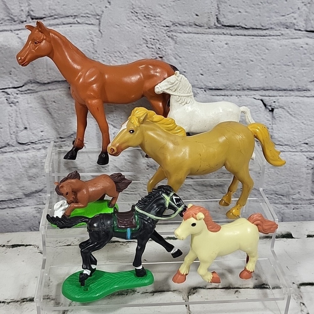 Horse Figures Lot Of 6 Assorted Sizes Some Vintage Ponies Mare Stallion